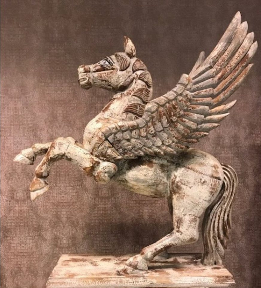 Casa Padrino Dekofigur Casa Padrino Luxus Dekofigur Pegasus Pferd Grau / Braun 116 x 50 x H. 116 cm - Massivholz Deko Skulptur - Wohnzimmer Deko Accessoires von Casa Padrino