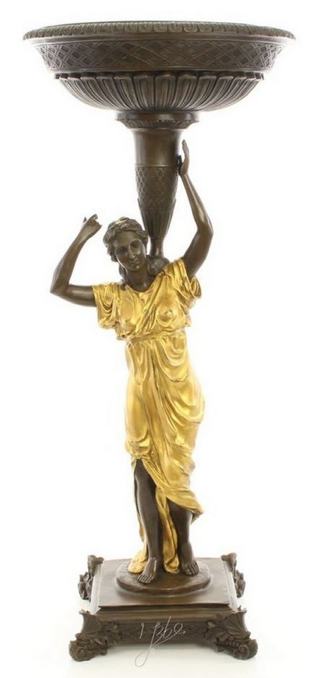 Casa Padrino Dekofigur Jugendstil Blumentopfständer Bronze / Gold 33 x 33 x H. 77,2 cm - Luxus Bronzefigur von Casa Padrino