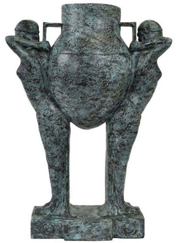 Casa Padrino Dekofigur Luxus Art Deco Bronze Skulptur Frauen mit Vase Türkis / Schwarz 49 x 23,5 x H. 68 cm - Elegante Bronzefigur mit Blumenvase - Schreibtisch Deko - Wohnzimmer Deko - Luxus Kollektion von Casa Padrino