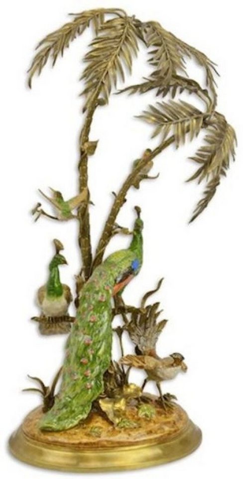 Casa Padrino Dekofigur Luxus Bronze Deko Palme mit exotischen Porzellan Vögeln Mehrfarbig / Gold 42 x 39 x H. 79,5 cm - Wohnzimmer Deko - Deko Accessoires von Casa Padrino