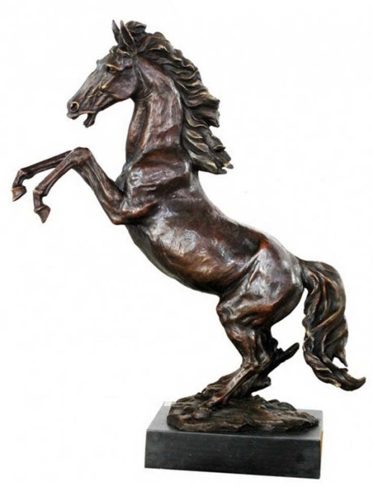 Casa Padrino Dekofigur Luxus Bronze Figur Wildes Pferd auf Natursteinsockel Höhe 90 cm - Pferde Skulptur von Casa Padrino