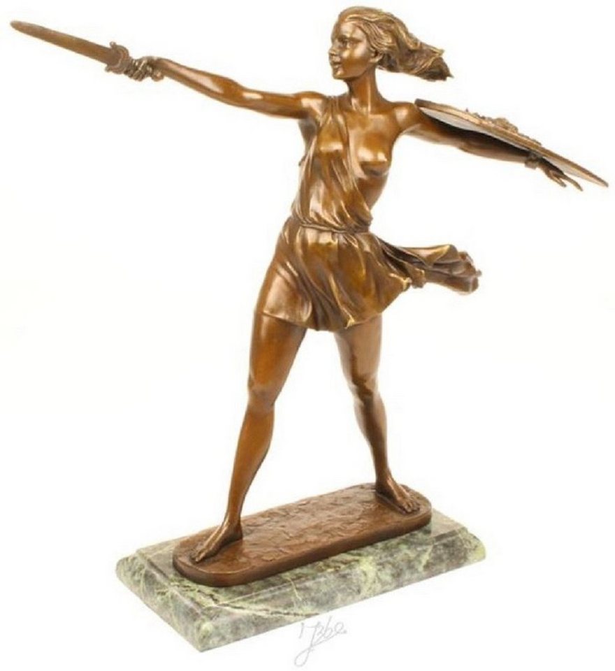 Casa Padrino Dekofigur Luxus Bronze Skulptur Amazonen Kämpferin Bronzefarben / Grau 51,8 x 13,8 x H. 47,7 cm - Bronzefigur mit Marmorsockel - Dekofigur von Casa Padrino