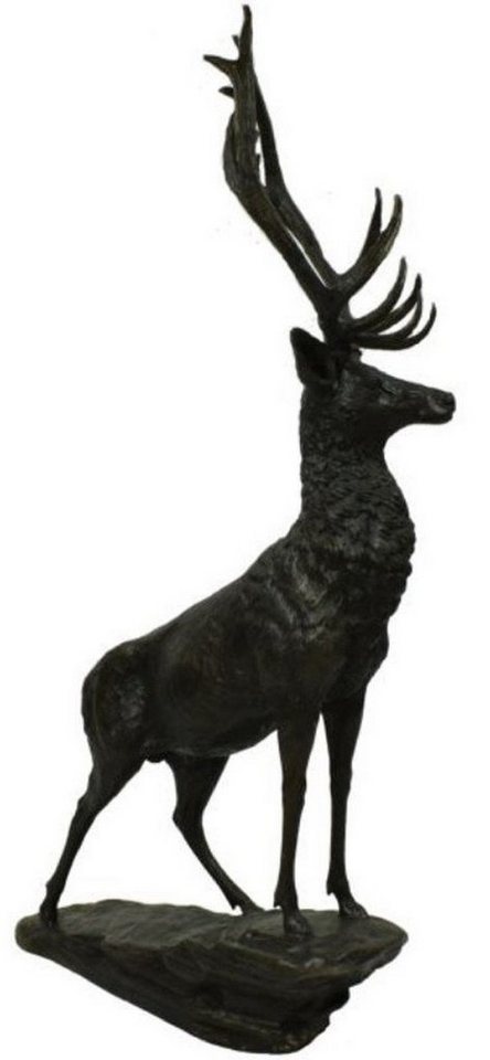 Casa Padrino Dekofigur Luxus Bronze Skulptur Hirsch auf Felsen Bronze / Schwarz 80 x 60 x H. 160 cm - Bronzefigur - Tierfigur - Hotel & Restaurant Deko Accessoires von Casa Padrino
