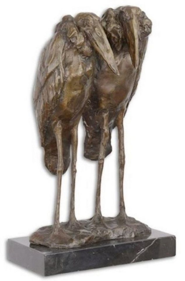 Casa Padrino Dekofigur Luxus Bronze Skulptur Marabu Störche Bronze / Schwarz 21,2 x 16,7 x H. 35,8 cm - Bronzefigur mit Marmorsockel - Dekofigur von Casa Padrino