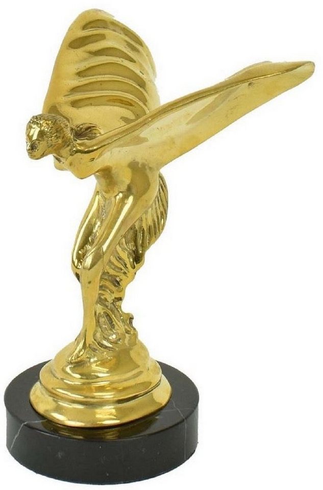Casa Padrino Dekofigur Luxus Bronze Skulptur Spirit of Ecstasy Frau mit Flügeln Gold / Schwarz 15 x 15 x H. 21 cm - Edle Bronzefigur mit Marmorsockel - Luxus Deko Accessoires von Casa Padrino