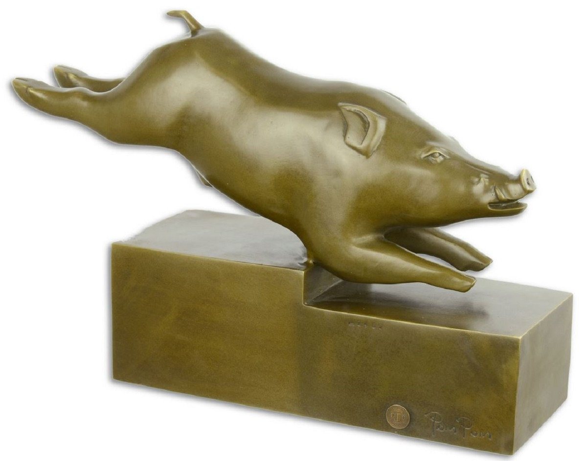 Casa Padrino Dekofigur Luxus Bronze Skulptur Wildschwein Bronze / Gold 35,5 x 10,3 x H. 23,2 cm - Deko Bronzefigur von Casa Padrino