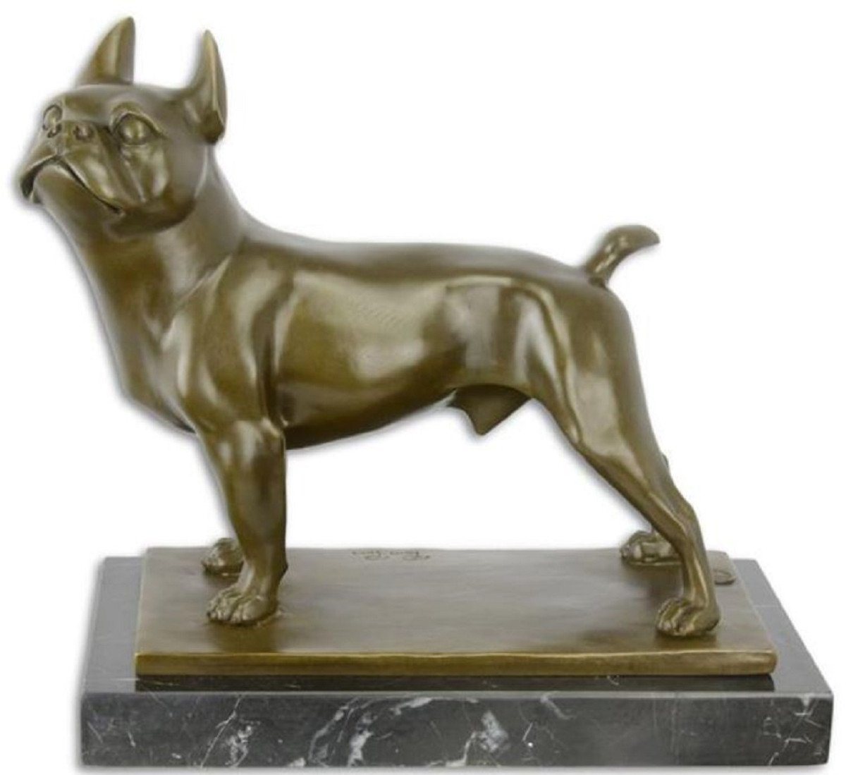 Casa Padrino Dekofigur Luxus Bronze Skulptur mit Marmorsockel Französische Bulldogge Bronze / Schwarz 31,4 x 15,9 x H. 27 cm - Bronzefigur - Hundefigur - Tierfigur - Deko Accessoires von Casa Padrino