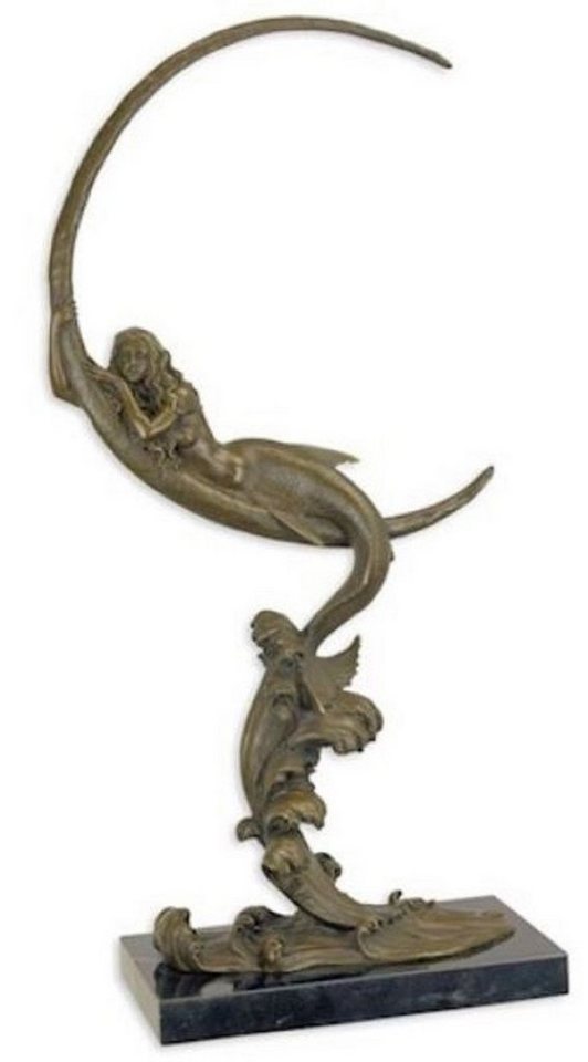 Casa Padrino Dekofigur Luxus Bronzefigur Halbmond & Meerjungfrau Bronzefarben / Schwarz 32,7 x 14 x H. 65 cm - Elegante Bronze Skulptur mit Marmorsockel - Deko Accessoires von Casa Padrino