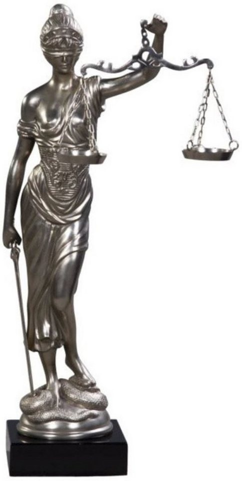 Casa Padrino Dekofigur Luxus Bronzefigur Justitia auf Mahagoni Holzsockel Silber / Schwarz 45 x 25 x H. 80 cm - Luxus Kollektion von Casa Padrino