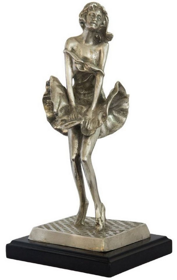 Casa Padrino Dekofigur Luxus Bronzefigur Marilyn Antik Silber / Schwarz 14 x 12 x H. 28 cm - Bronze Skulptur mit Holzsockel - Schreibtisch Deko - Wohnzimmer Deko - Luxus Kollektion von Casa Padrino