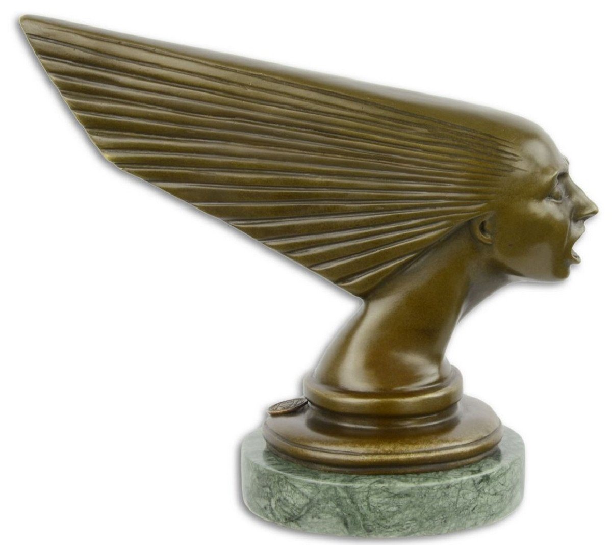 Casa Padrino Dekofigur Luxus Bronzefigur Spirit of the Wind Bronze / Grün 20,3 x 10,2 x H. 17,2 cm - Art Deco Bronze Skulptur mit Marmorsockel von Casa Padrino