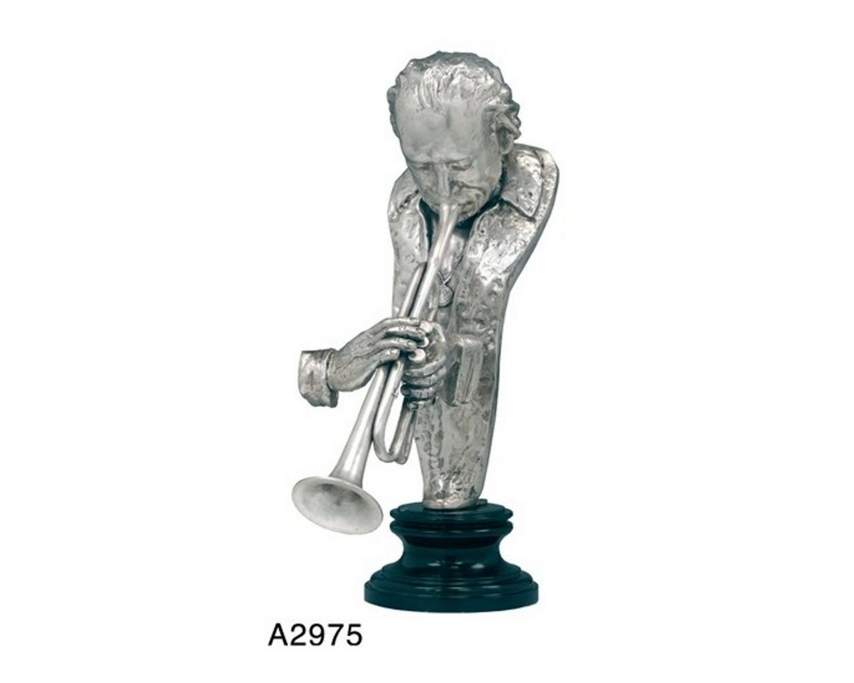Casa Padrino Dekofigur Luxus Bronzefigur Trompeter Silberfarben - Bronze Figur Büste - Musiker - Trompete von Casa Padrino