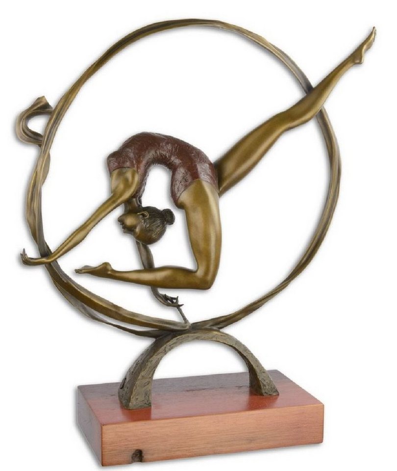 Casa Padrino Dekofigur Luxus Bronzefigur Turnerin mit Seil Bronze / Braun 44 x 15,8 x H. 49,7 cm - Bronze Skulptur mit Holzsockel - Dekofigur von Casa Padrino