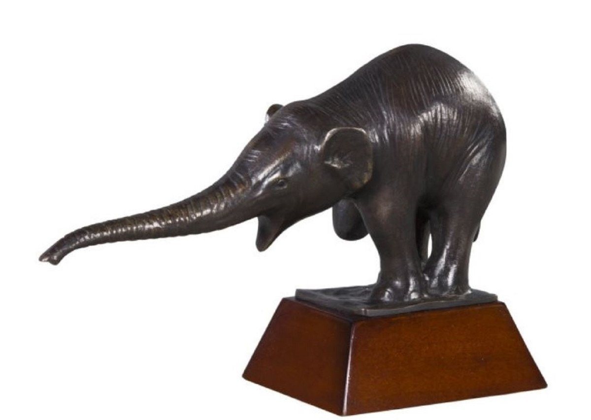 Casa Padrino Dekofigur Luxus Bronzefigur mit Holzsockel Elefant Bronze / Braun 42 x 17 x H. 29 cm - Luxus Dekoration von Casa Padrino