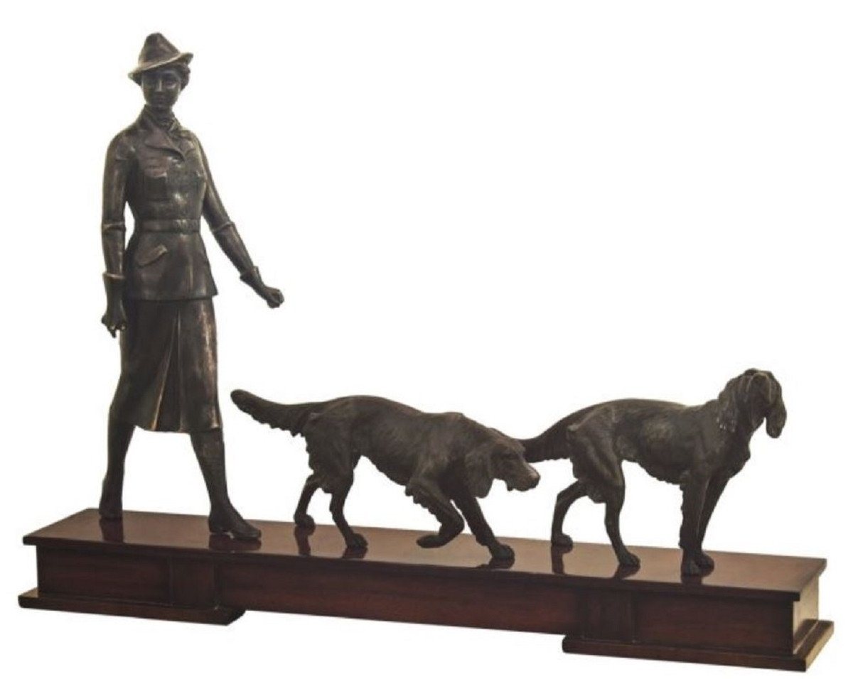 Casa Padrino Dekofigur Luxus Bronzefiguren Jägerin und Hunde Bronze / Dunkelbraun 61 x 11 x H. 45 cm - Luxus Dekofiguren mit Holzsockel von Casa Padrino