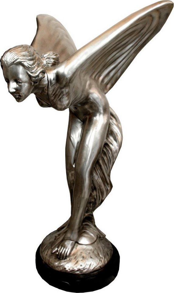 Casa Padrino Dekofigur Riesige schwere Bronze Skulptur Spirit of Ecstasy vernickelt auf Marmorsockel 113 x 63 x 74 cm - Lady with Wings Figur aus der Luxus Kollektion von Casa Padrino von Casa Padrino