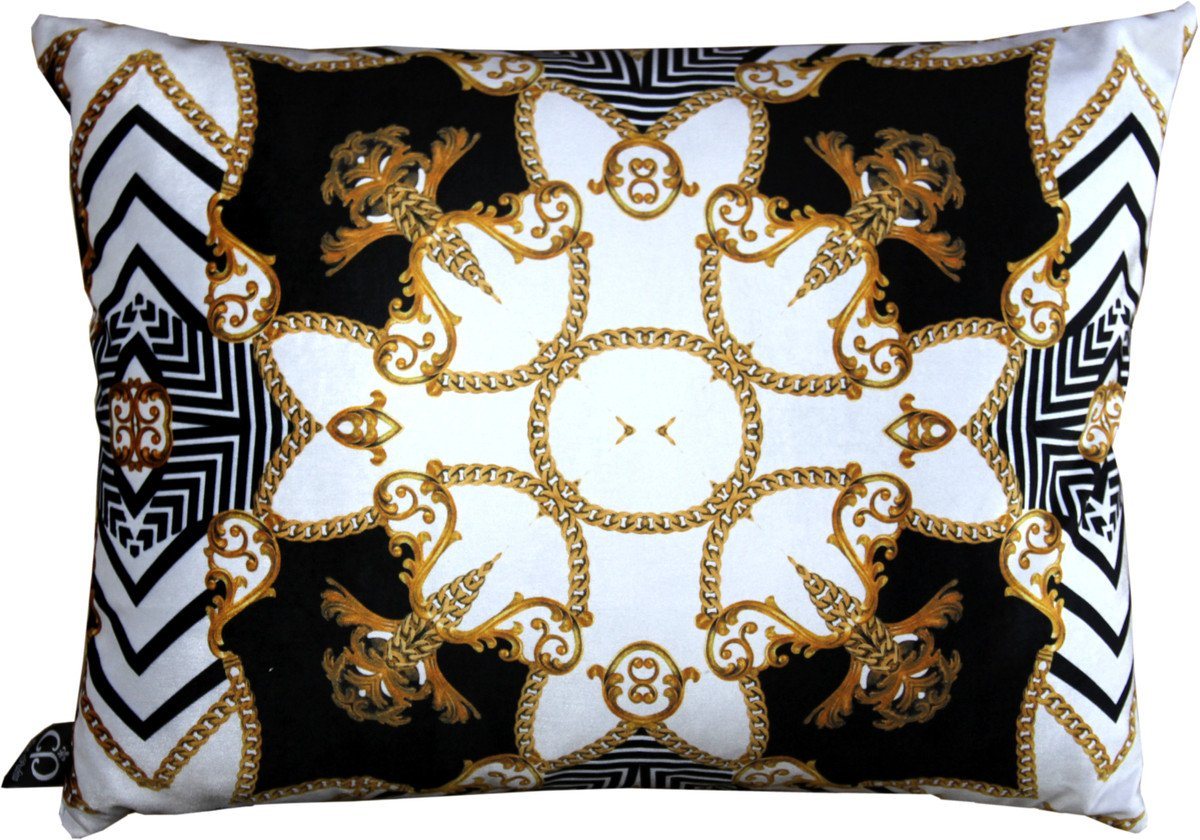 Casa Padrino Dekokissen Luxus Barock Kissen Paris Schwarz / Weiß / Gold 35 x 55 cm - Feinster Samtstoff - Wohnzimmer Deko Accessoires von Casa Padrino