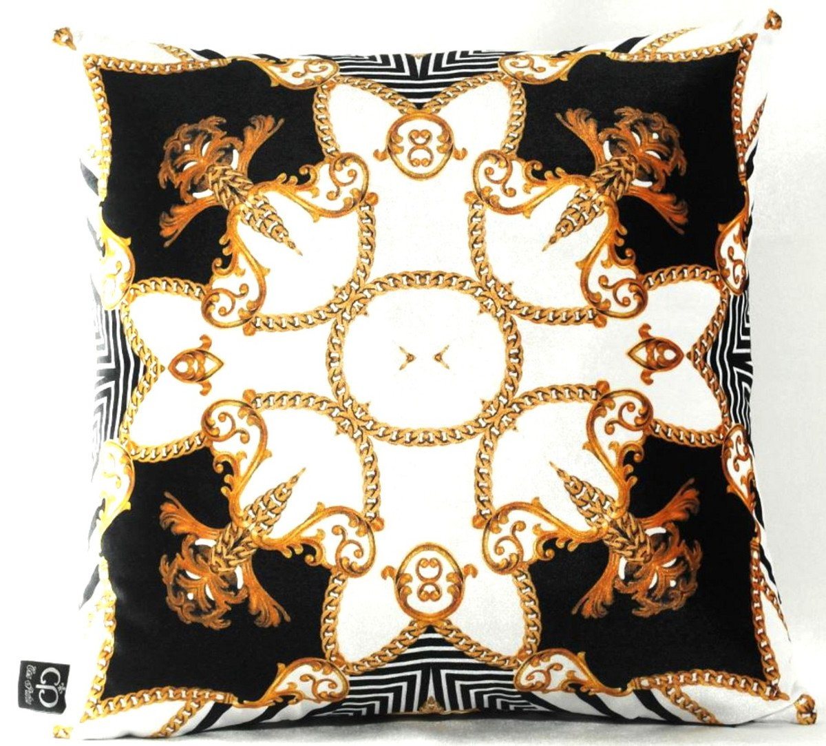 Casa Padrino Dekokissen Luxus Barock Kissen Paris Schwarz / Weiß / Gold 45 x 45 cm - Feinster Samtstoff - Wohnzimmer Deko Accessoires von Casa Padrino