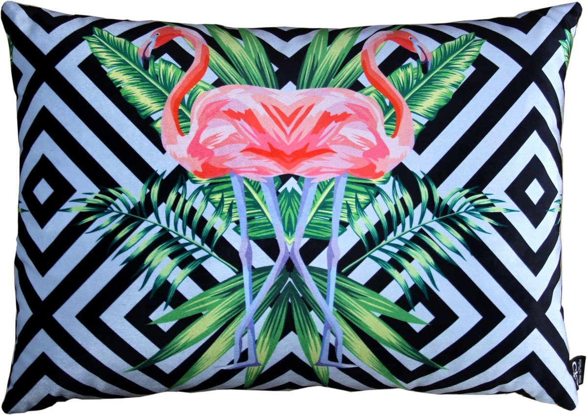 Casa Padrino Dekokissen Luxus Deko Kissen Florida Flamingos Mehrfarbig 35 x 55 cm - Feinster Samtstoff - Dekoratives Wohnzimmer Kissen von Casa Padrino