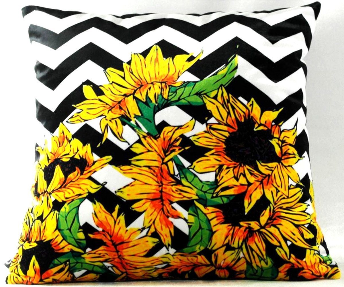 Casa Padrino Dekokissen Luxus Deko Kissen Virginia Sunflowers Schwarz / Weiß / Mehrfarbig 45 x 45 cm - Feinster Samtstoff - Wohnzimmer Kissen von Casa Padrino