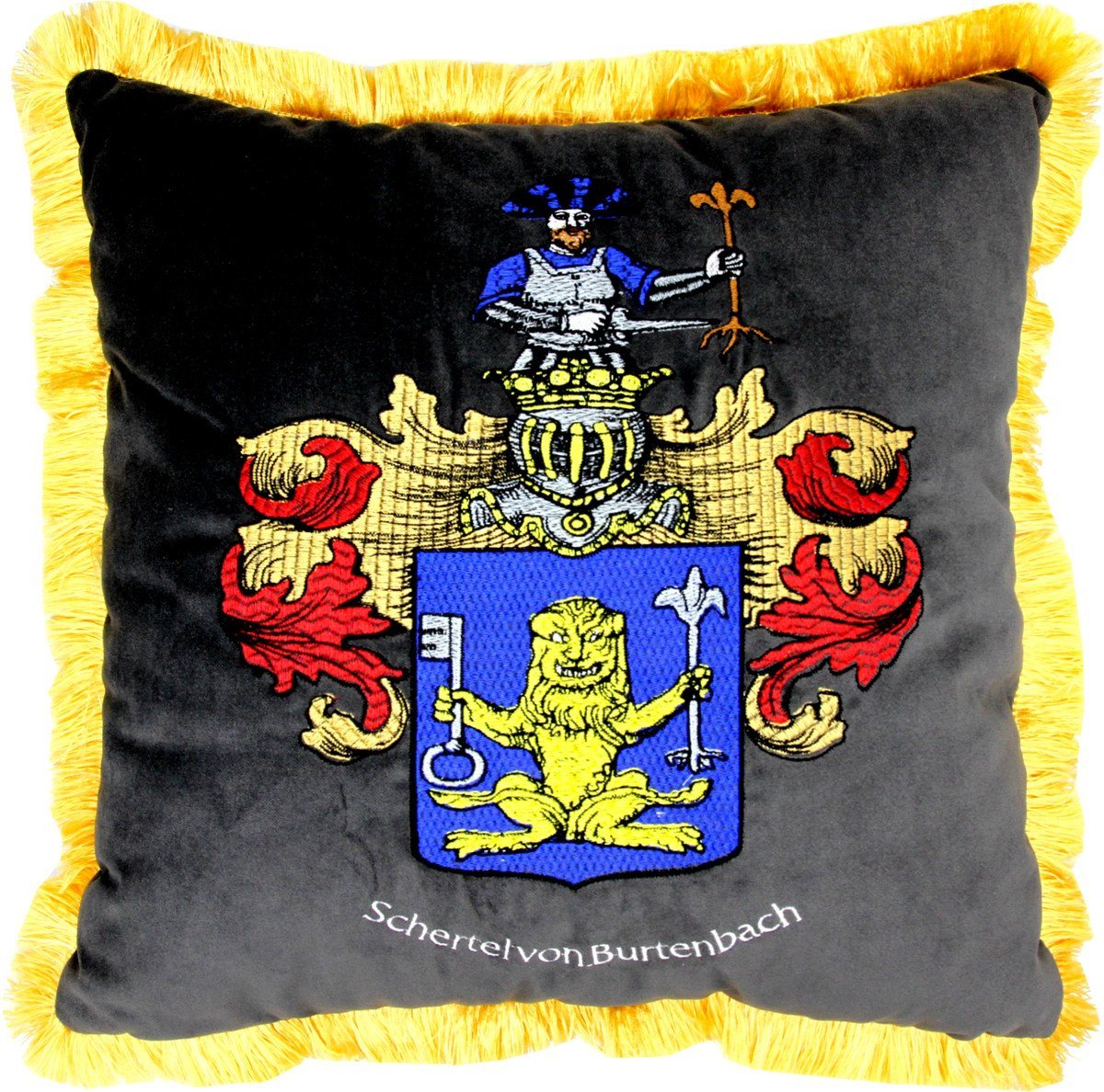 Casa Padrino Dekokissen Luxus Deko Kissen Wappen Freiherr Schertel von Burtenbach Grau / Gold von Casa Padrino