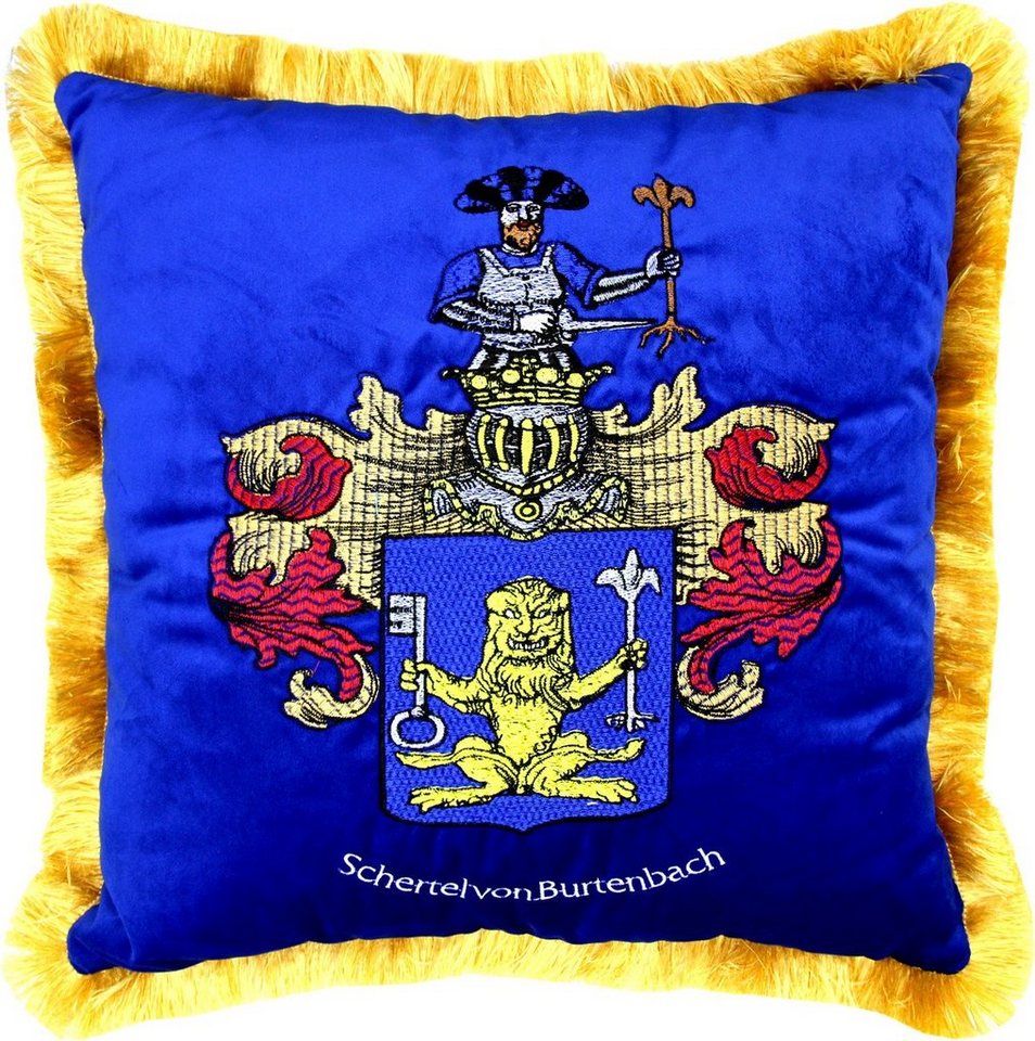 Casa Padrino Dekokissen Luxus Deko Kissen Wappen Freiherr Schertel von Burtenbach Royalblau / Gold von Casa Padrino