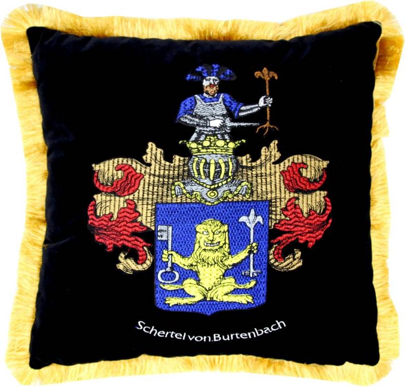 Casa Padrino Dekokissen Luxus Deko Kissen Wappen Freiherr Schertel von Burtenbach Schwarz / Gold von Casa Padrino