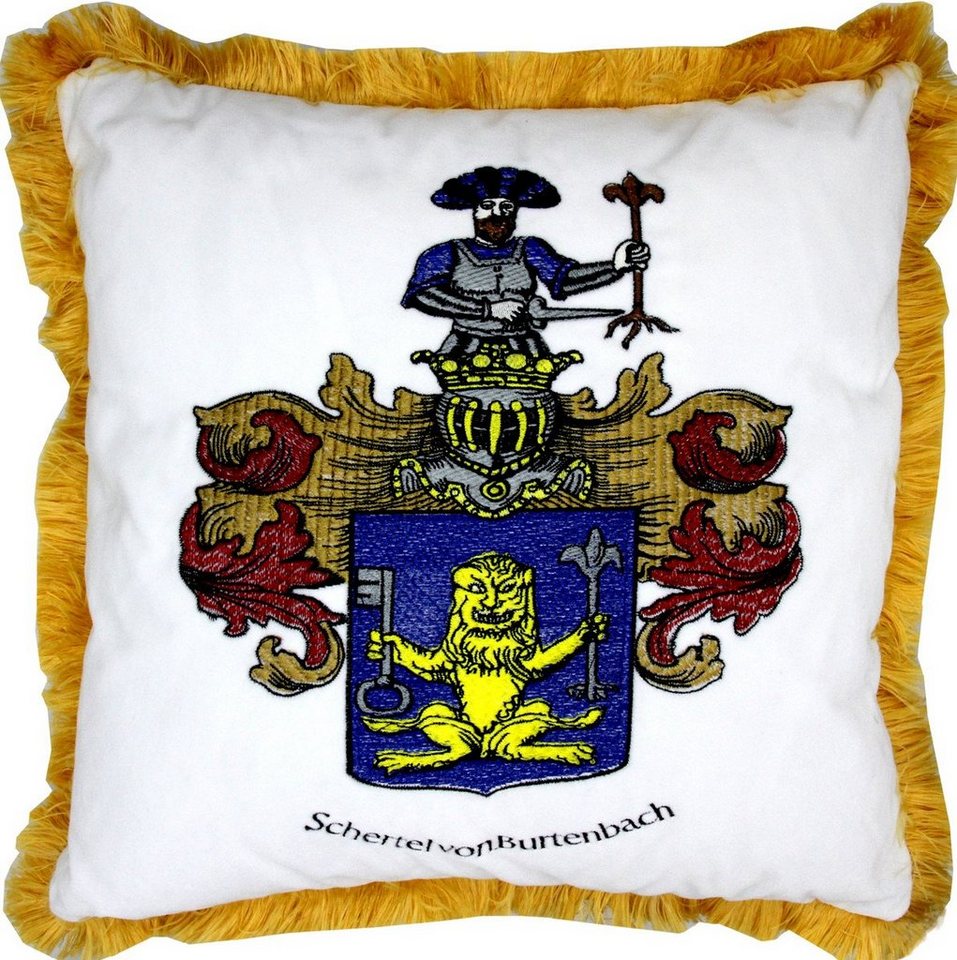 Casa Padrino Dekokissen Luxus Deko Kissen Wappen Freiherr Schertel von Burtenbach Weiß / Gold von Casa Padrino