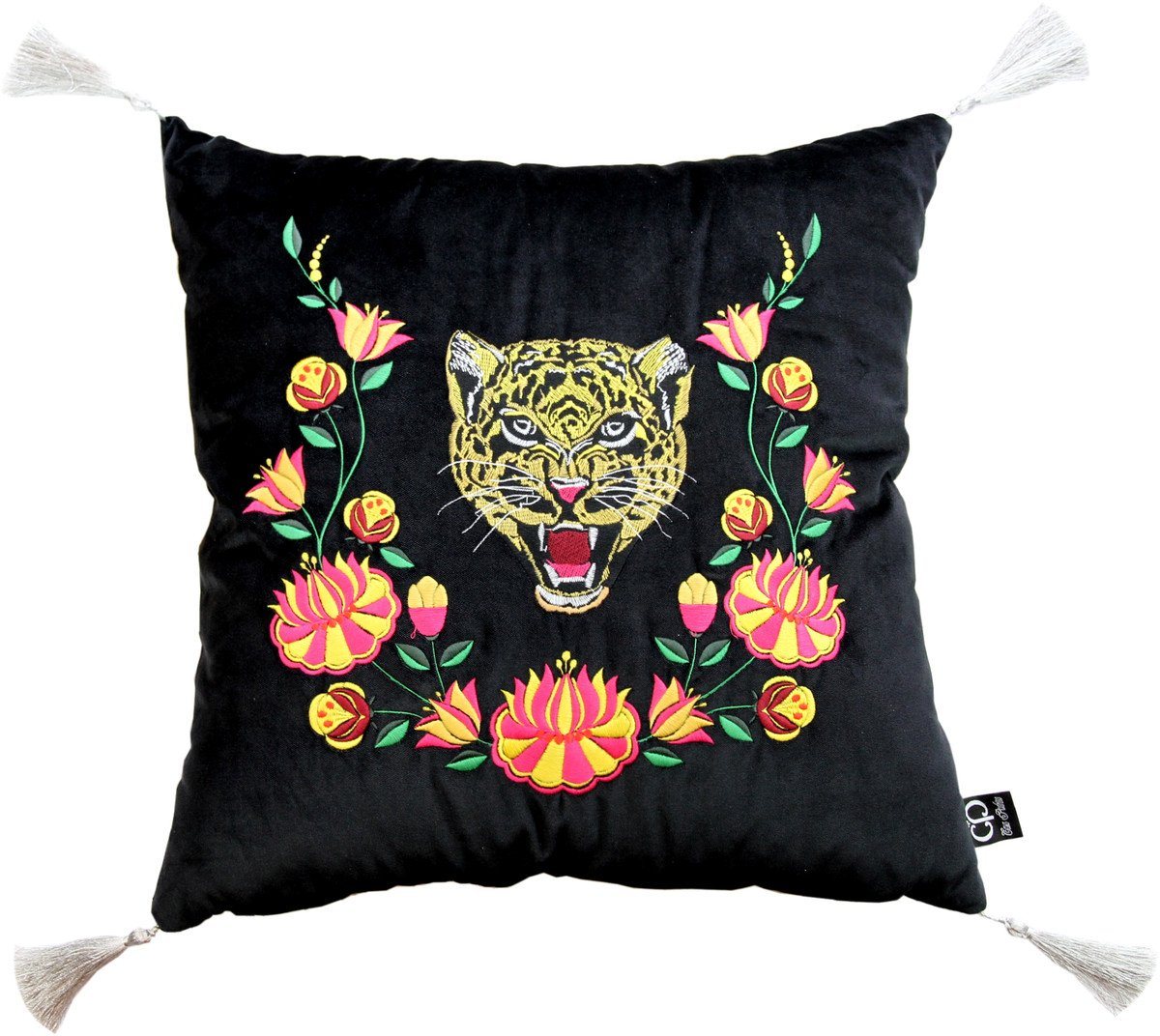 Casa Padrino Dekokissen Luxus Deko Kissen mit Troddeln Tiger Schwarz / Weiß 45 x 45 cm - Feinster Samtstoff - Luxus Qualität von Casa Padrino