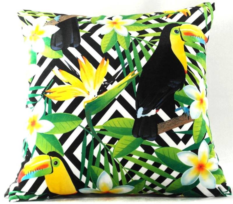 Casa Padrino Dekokissen Luxus Kissen California Parrots & Flowers Mehrfarbig 45 x 45 cm - Edles Deko Kissen aus feinstem Samtstoff von Casa Padrino