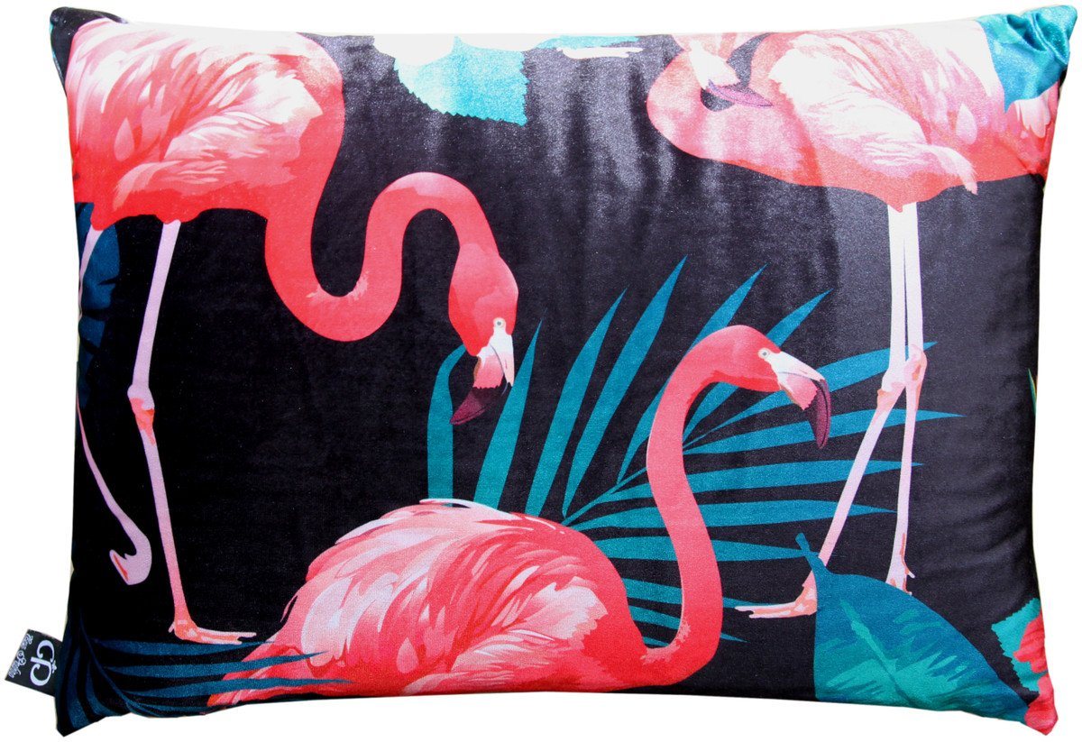 Casa Padrino Dekokissen Luxus Kissen Malibu Flamingos Schwarz / Mehrfarbig 35 x 55 cm - Feinster Samtstoff - Deko Wohnzimmer Kissen von Casa Padrino