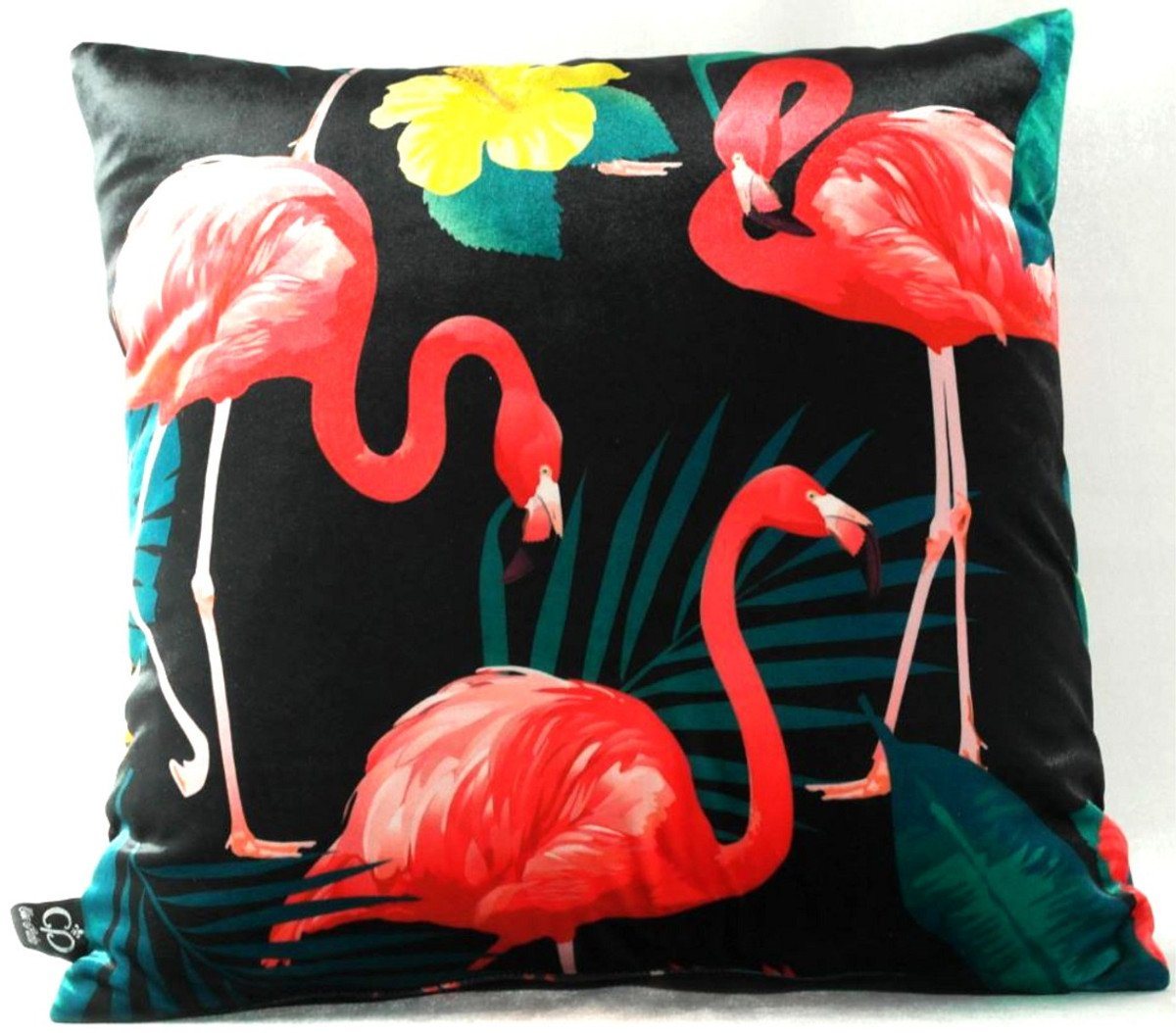 Casa Padrino Dekokissen Luxus Kissen Malibu Flamingos Schwarz / Mehrfarbig 45 x 45 cm - Feinster Samtstoff - Deko Wohnzimmer Kissen von Casa Padrino