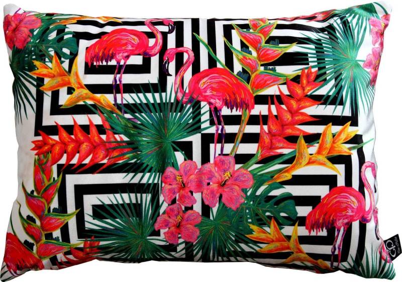 Casa Padrino Dekokissen Luxus Kissen Miami Flamingos & Flowers Mehrfarbig 35 x 55 cm - Feinster Samtstoff - Deko Wohnzimmer Kissen von Casa Padrino