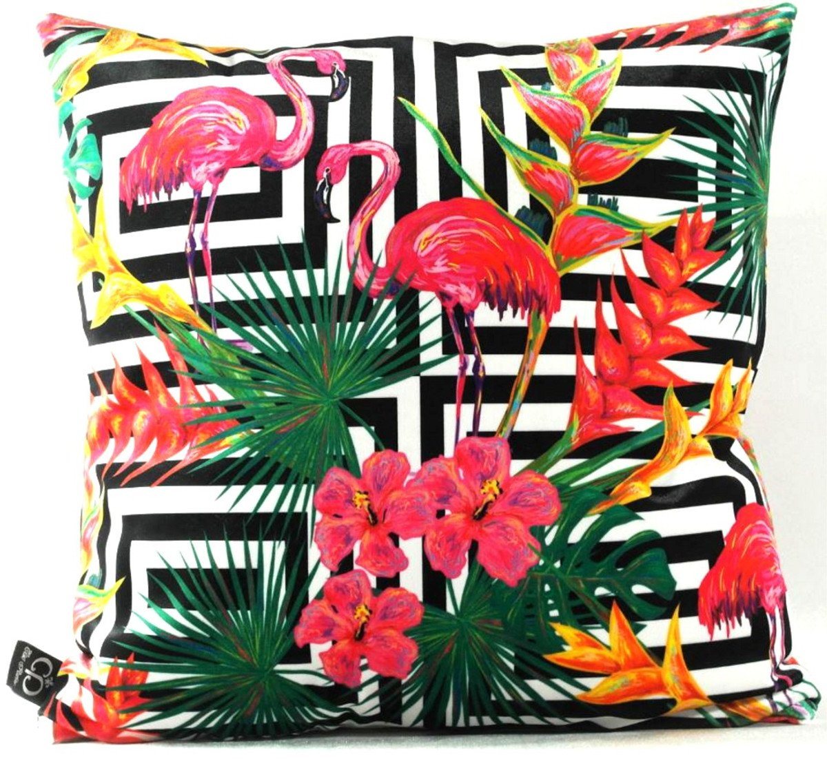 Casa Padrino Dekokissen Luxus Kissen Miami Flamingos & Flowers Mehrfarbig 45 x 45 cm - Feinster Samtstoff - Deko Wohnzimmer Kissen von Casa Padrino