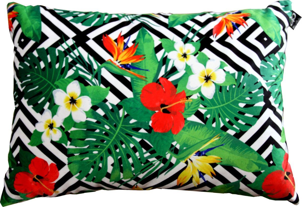 Casa Padrino Dekokissen Luxus Kissen Miami Flowers Schwarz / Weiß / Mehrfarbig 35 x 55 cm - Feinster Samtstoff - Wohnzimmer Deko Zierkissen von Casa Padrino