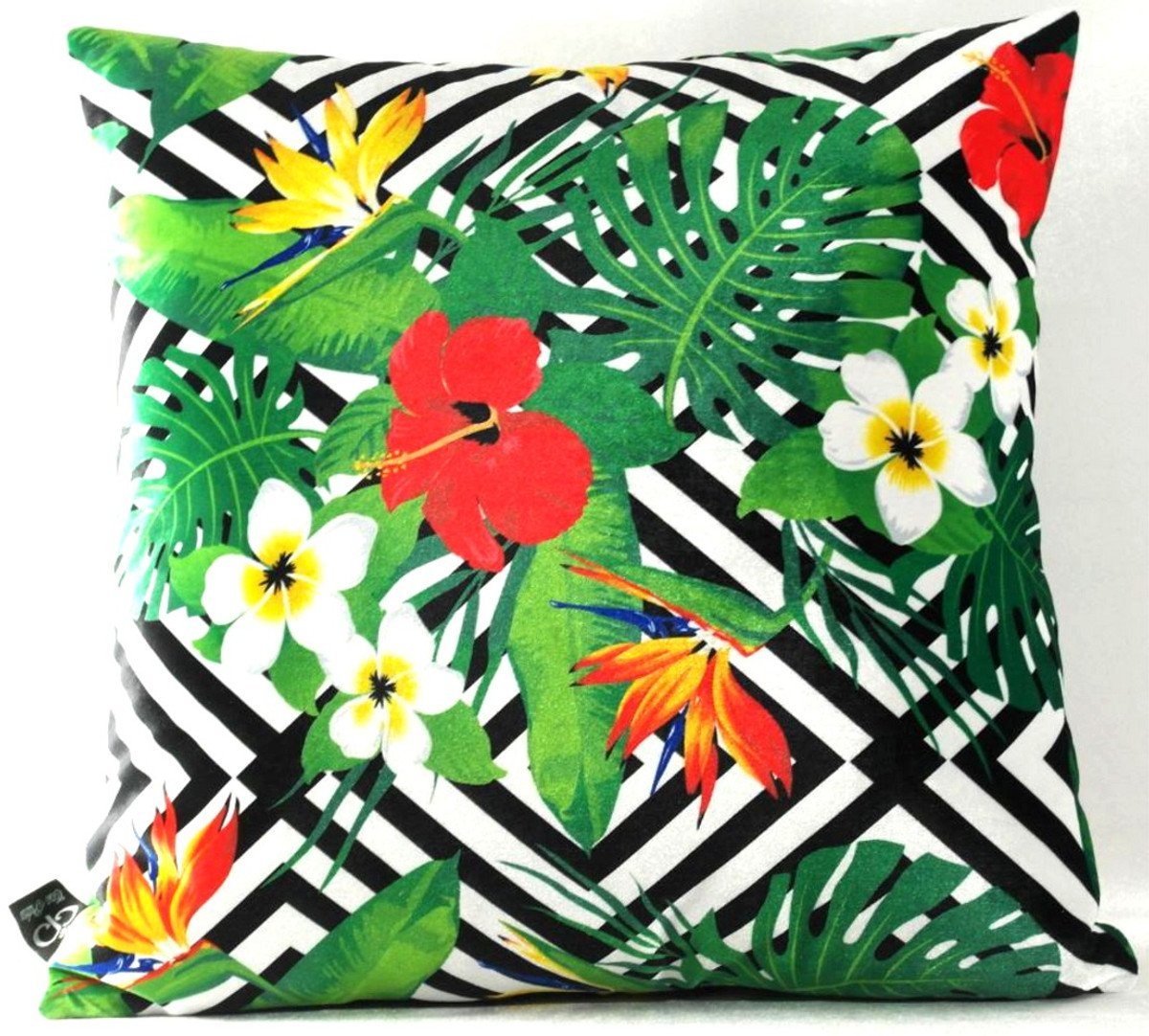 Casa Padrino Dekokissen Luxus Kissen Miami Flowers Schwarz / Weiß / Mehrfarbig 45 x 45 cm - Feinster Samtstoff - Wohnzimmer Deko Zierkissen von Casa Padrino