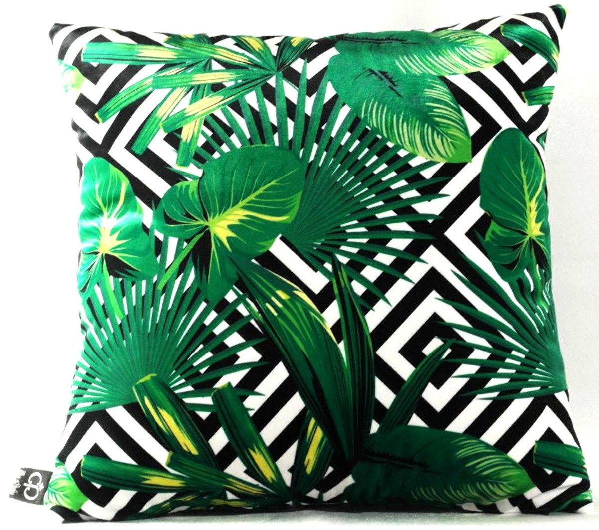 Casa Padrino Dekokissen Luxus Kissen Miami Palm Leaves Schwarz / Weiß / Grün 45 x 45 cm - Feinster Samtstoff - Deko Wohnzimmer Kissen von Casa Padrino