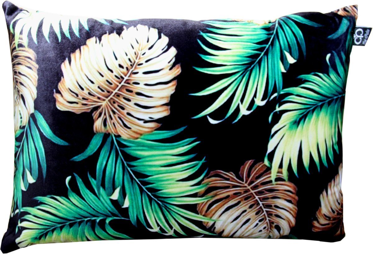 Casa Padrino Dekokissen Luxus Kissen San Francisco Palm Leaves Schwarz / Mehrfarbig 35 x 55 cm - Feinster Samtstoff - Wohnzimmer Deko Accessoires von Casa Padrino