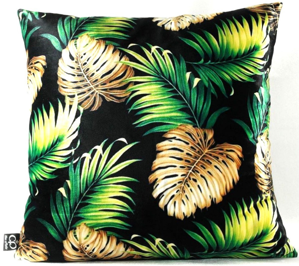 Casa Padrino Dekokissen Luxus Kissen San Francisco Palm Leaves Schwarz / Mehrfarbig 45 x 45 cm - Feinster Samtstoff - Wohnzimmer Deko Accessoires von Casa Padrino