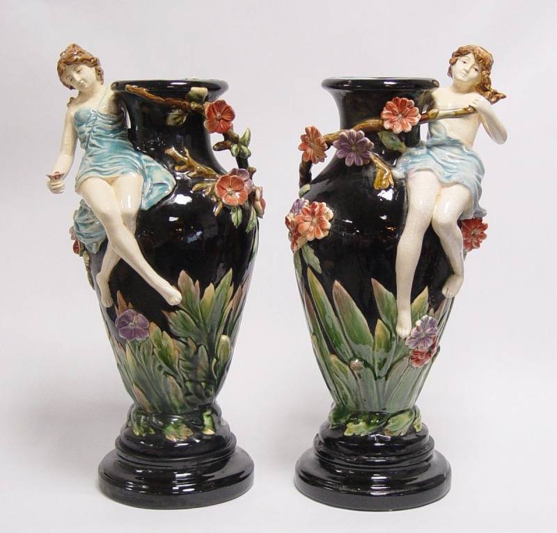 Casa Padrino Dekoobjekt Barock Porzellan Vasen Set mit Blumenmädchen - H 43 cm (2 Stück) - Luxus Keramik Vasen von Casa Padrino