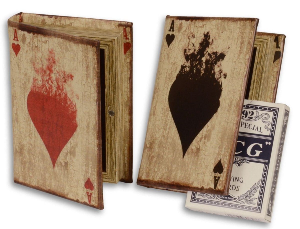 Casa Padrino Dekoobjekt Deko Spielkarten Schachteln in Bücher Optik Antik Naturfarben 9,5 x 3 x H. 13,7 cm - Deko Accessoires von Casa Padrino