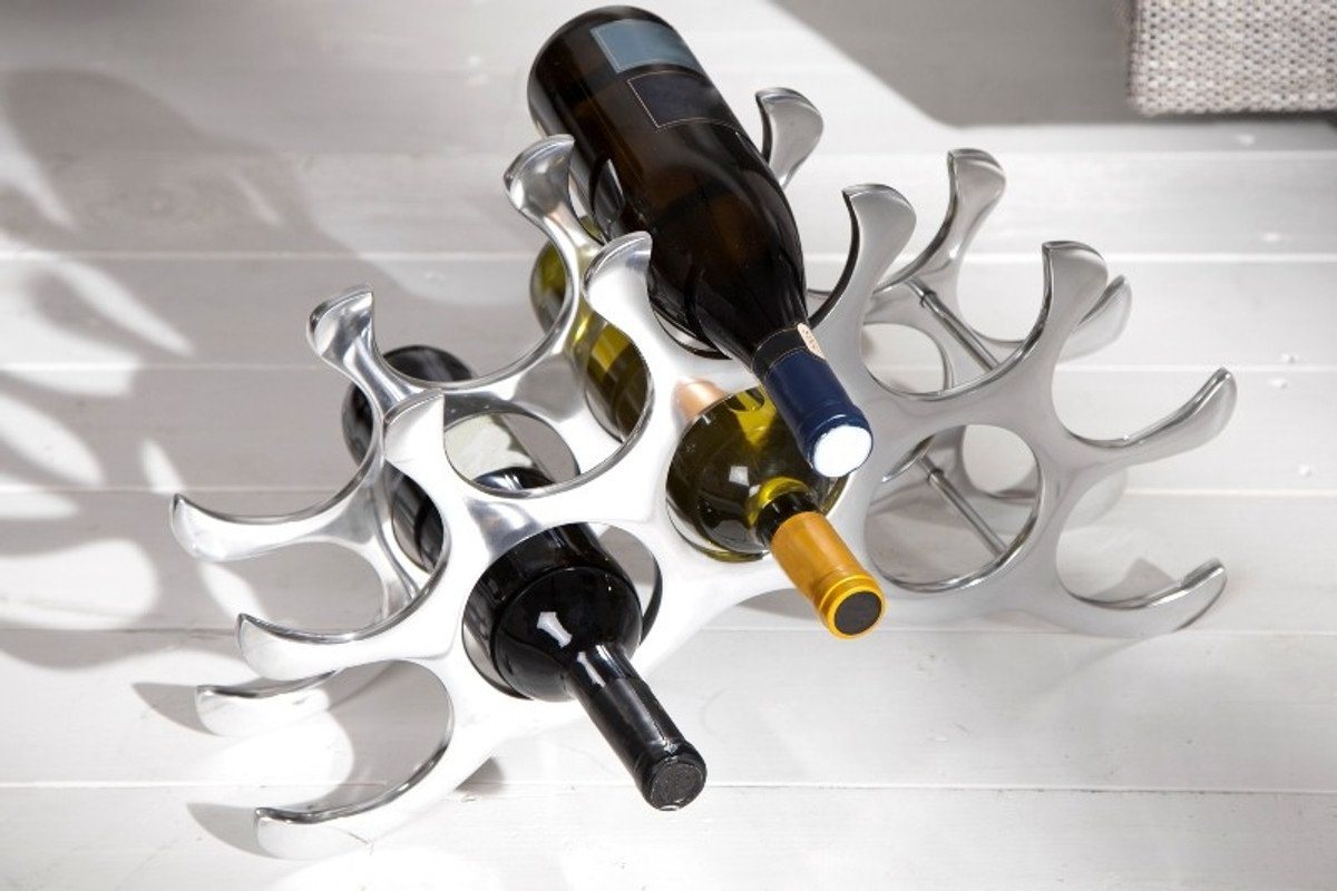 Casa Padrino Dekoobjekt Designer Weinregal für 10 Flaschen aus poliertem Aluminium Höhe: 28 cm, Breite: 48 cm, Tiefe: 11cm - Flaschenhalter, Flaschenablage von Casa Padrino