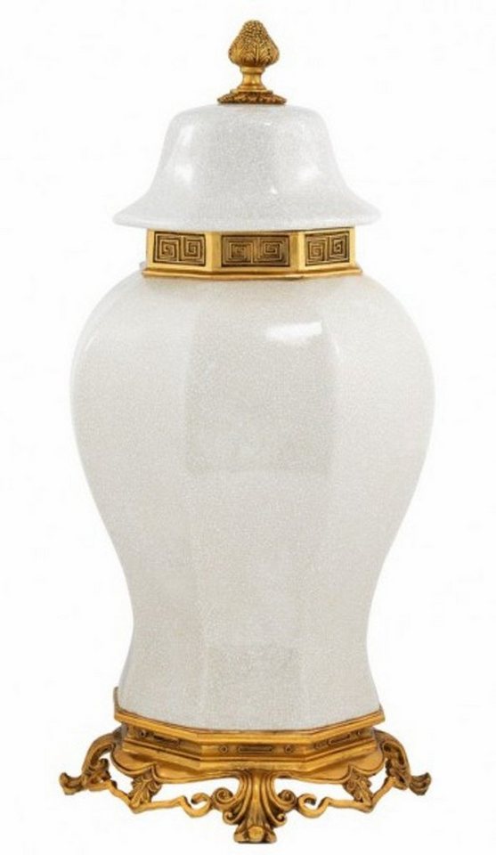 Casa Padrino Dekoobjekt Luxus Barock Keramik Vase Weiß / Gold - Grand Decor V2 - Hotel Dekoration von Casa Padrino