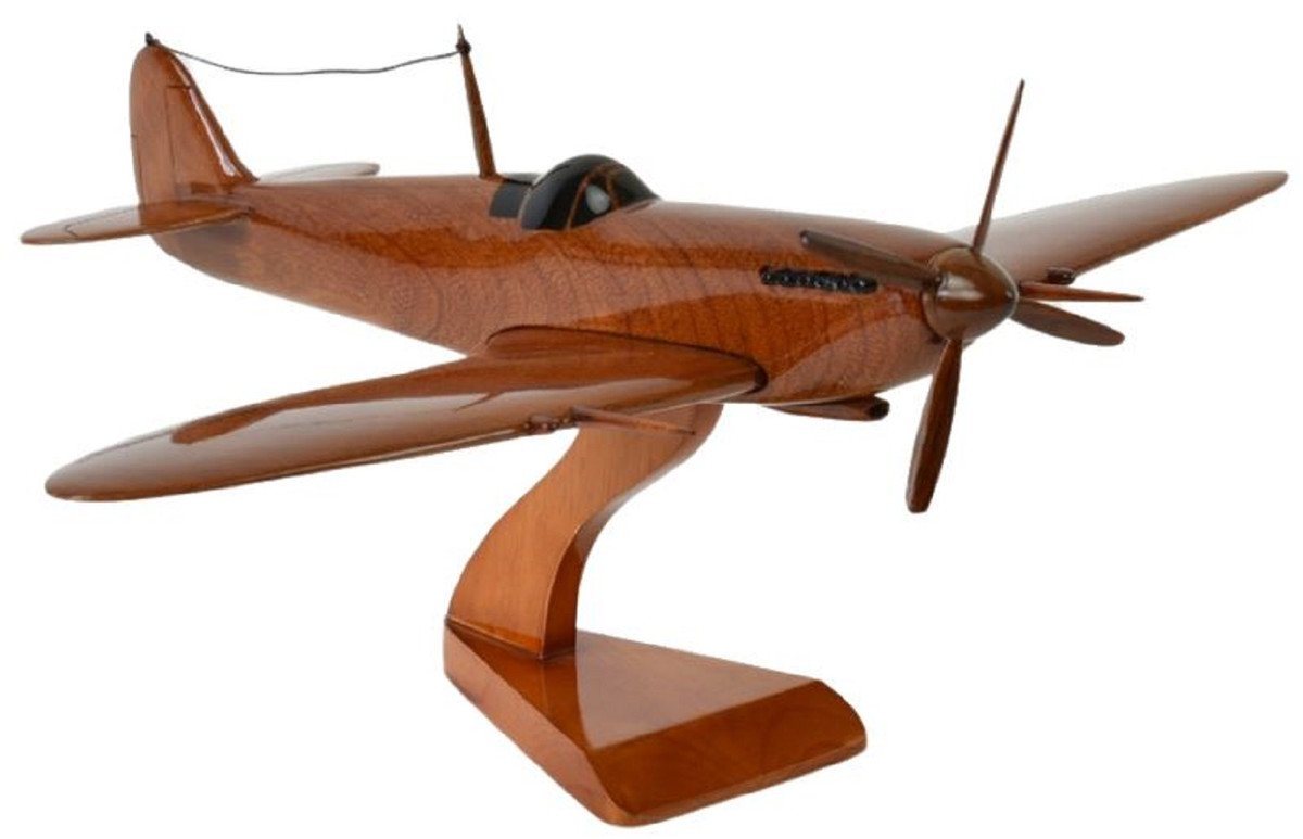 Casa Padrino Dekoobjekt Luxus Deko Jagdflugzeug Supermarine Spitfire Braun / Schwarz 40 x 36 x H. 20 cm - Holz Flugzeug mit Ständer - Propellerflugzeug - Modellflugzeug - Schreibtisch Deko - Deko Accessoires von Casa Padrino