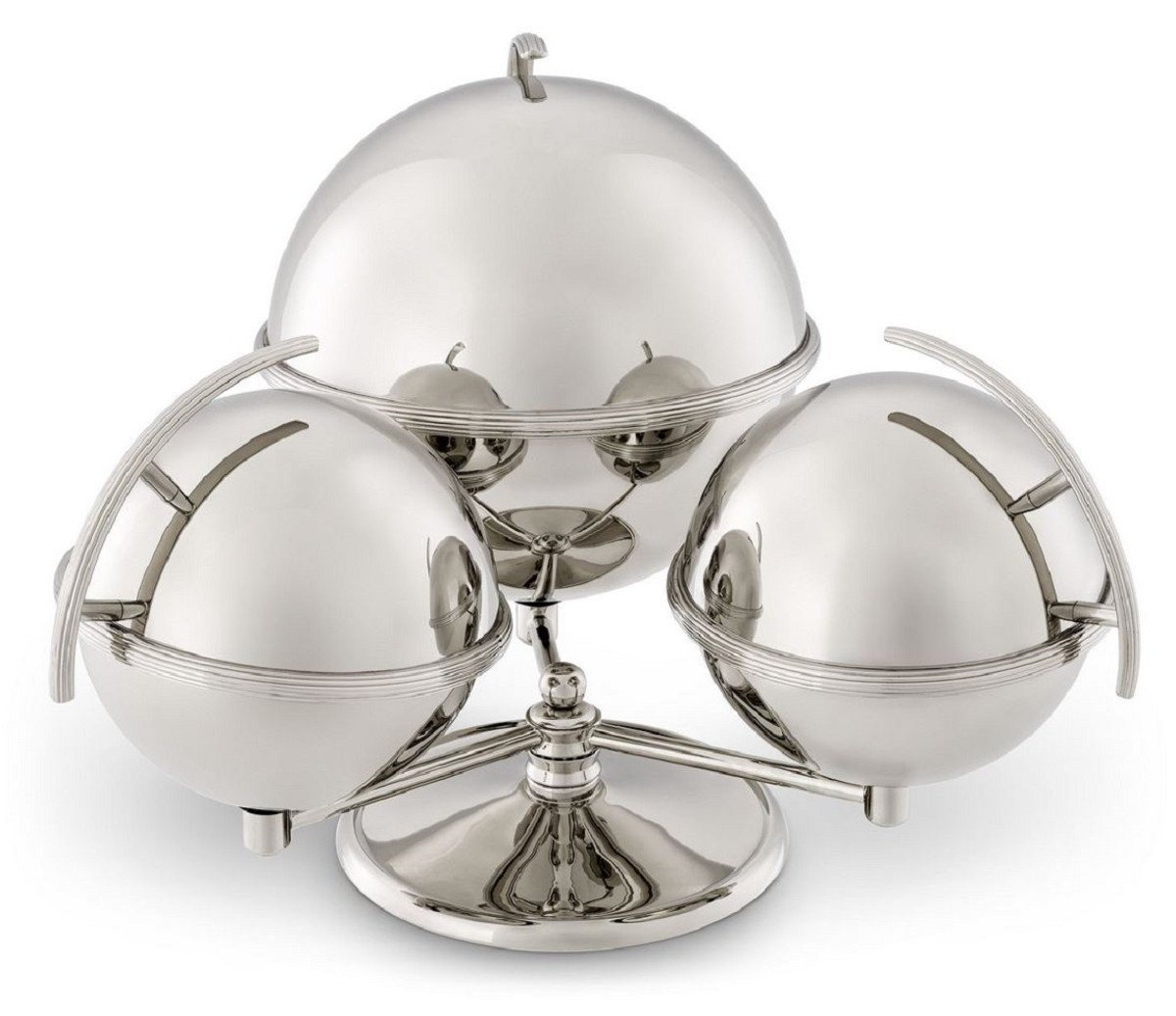 Casa Padrino Dekoobjekt Luxus Servierschüssel 3er Set mit Ständer Silber 35,5 x 32,5 x H. 23,5 - Messing Schüsseln mit Schiebedeckel - Luxus Hotel & Restaurant Accessoires - Luxus Kollektion von Casa Padrino