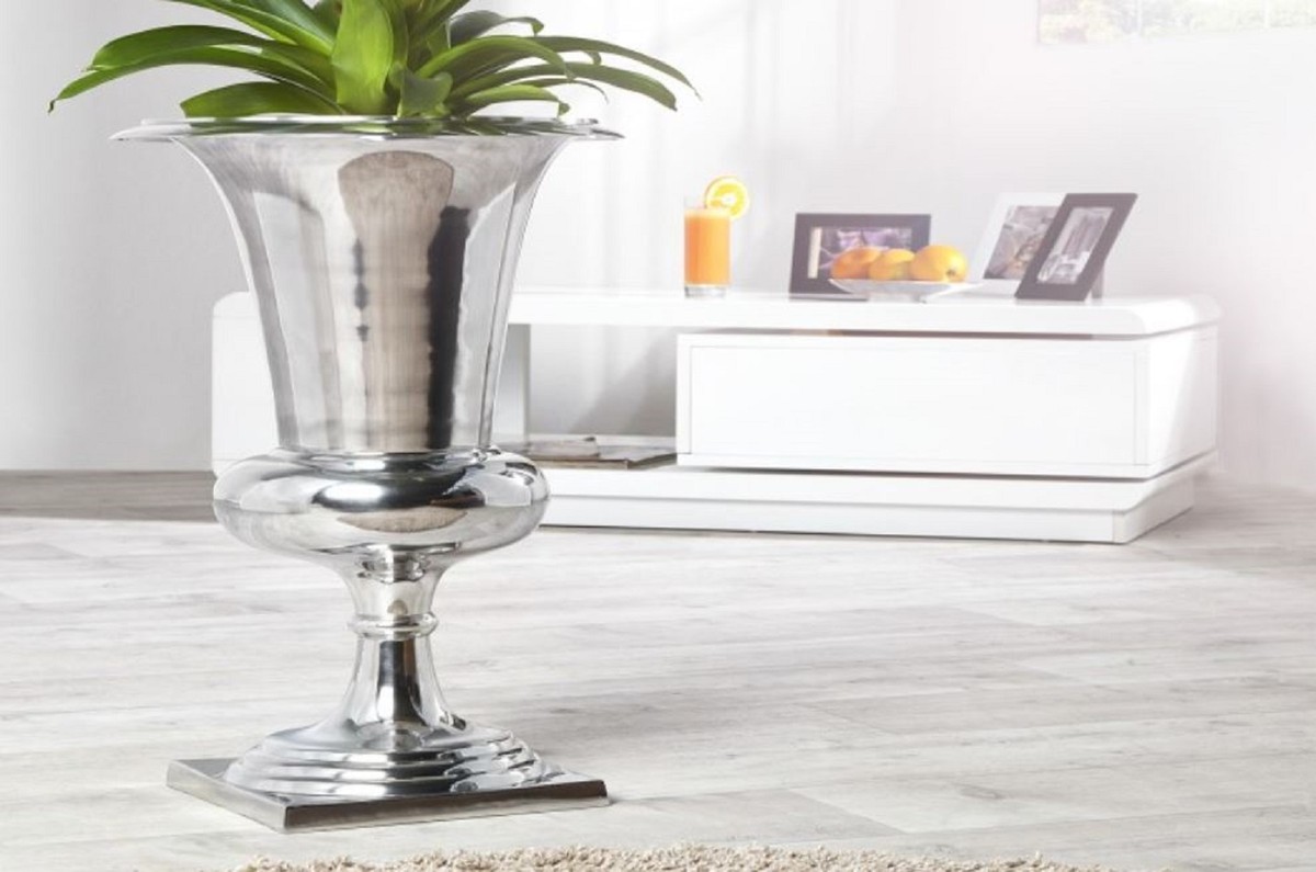Casa Padrino Designer Aluminium Vase Silber Ã 35 x H. 60 cm - Luxus Blumenvase im Pokal Design von Casa Padrino