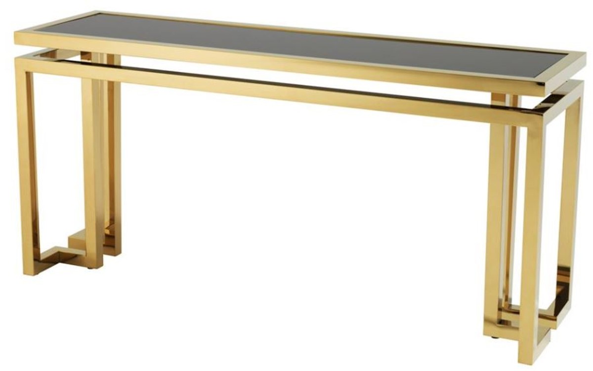 Casa Padrino Designer Edelstahl Konsole gold mit schwarzem Glas - Luxus Konsolentisch von Casa Padrino