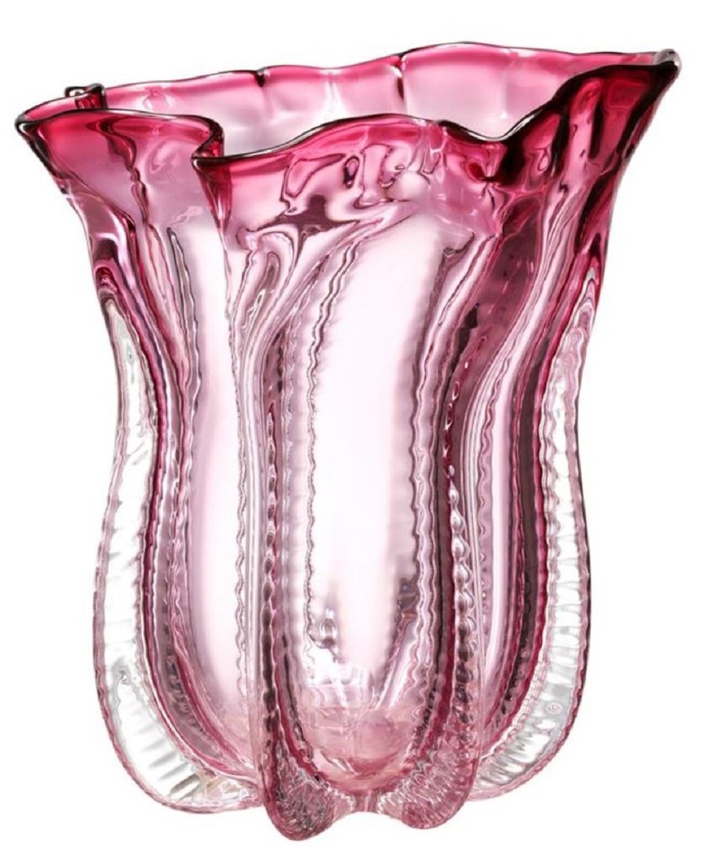 Casa Padrino Designer Glas Blumenvase Rosa Ã 25 x H. 28 cm - Luxus Deko Vase von Casa Padrino