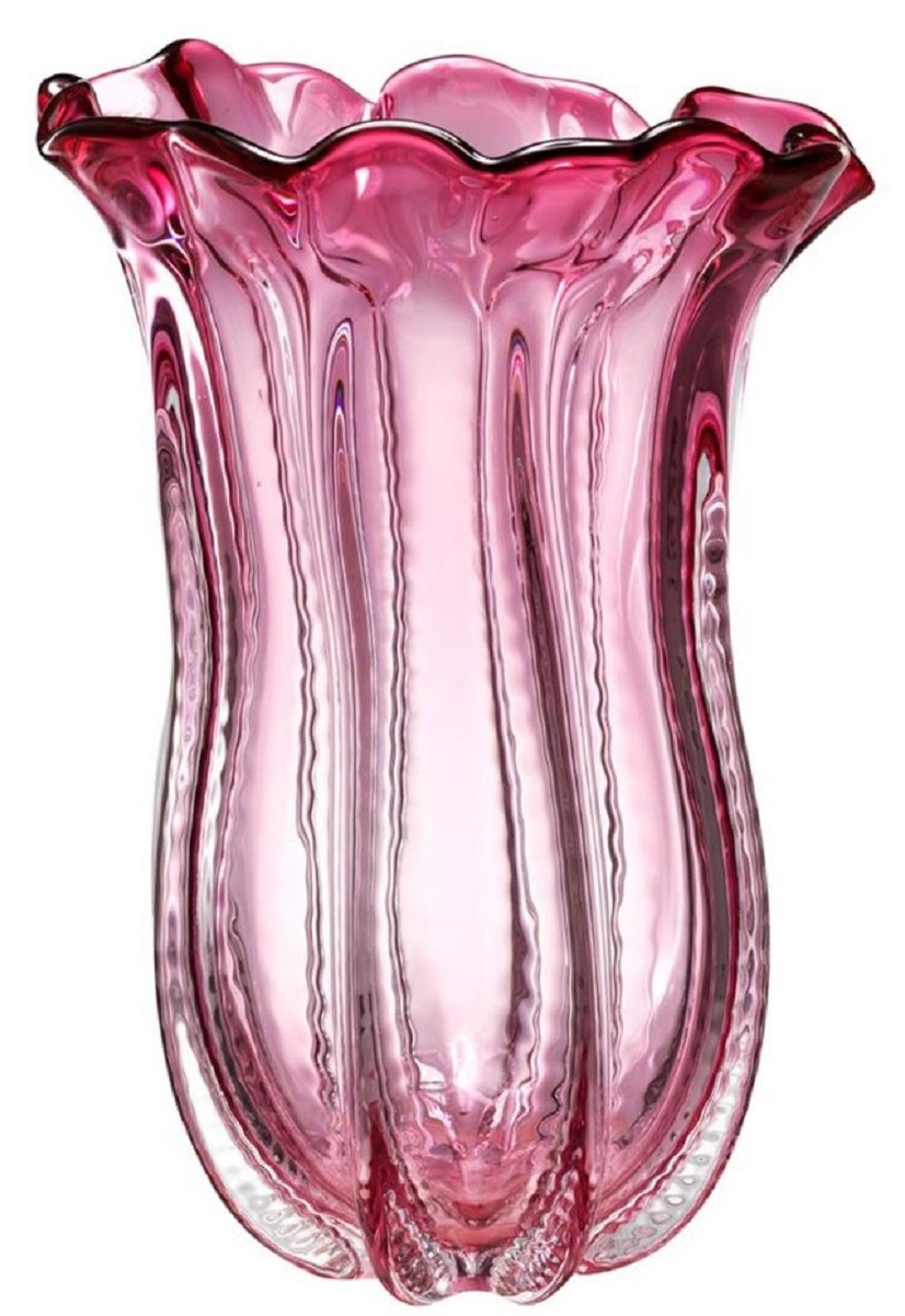 Casa Padrino Designer Glas Blumenvase Rosa Ã 25 x H. 35 cm - Luxus Deko Vase von Casa Padrino