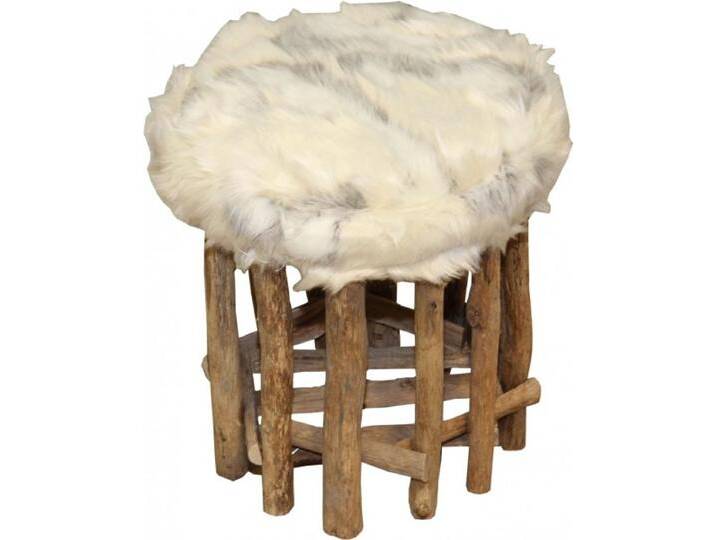 Casa Padrino Designer Hocker Felloptik Hell Höhe 35 cm, Durchmesser 33 cm - Fußhocker Sitzhocker von Casa Padrino